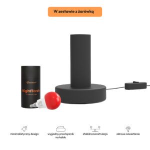 Czarna lampka Nova z żarówką NightTorch