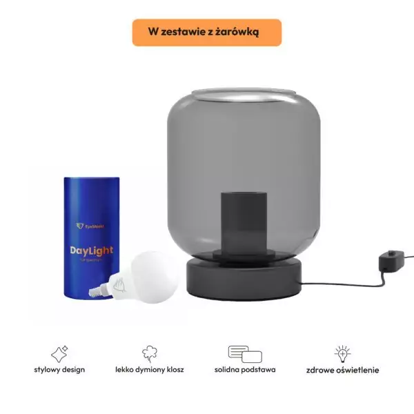 lampka z kloszem czarna Aura z żarówką FullSpectrum DayLight