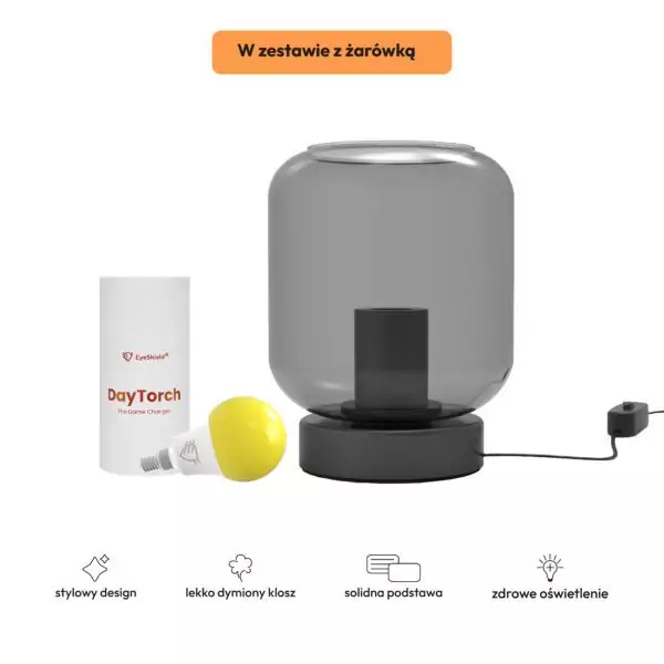 Czarna lampka z kloszem Aura z żarówką DayTorch
