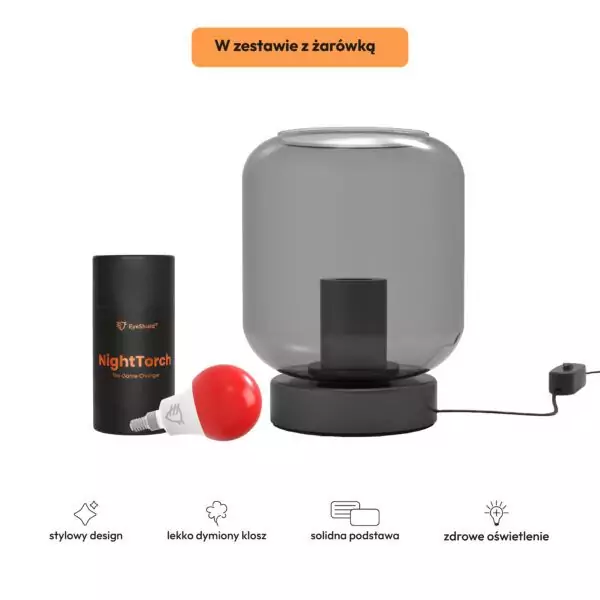 Czarna lampka Aura z kloszem z żarówką NightTorch