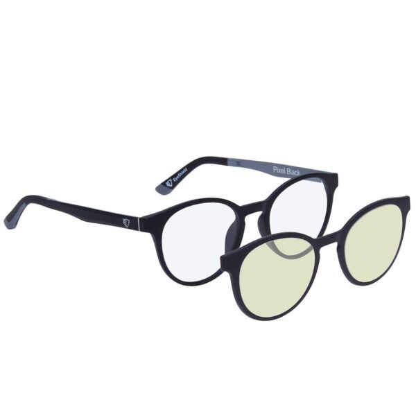 Okulary dla dzieci z nakładkami magnetycznymi – Pixel Black 2w1: DayShield i NightShield