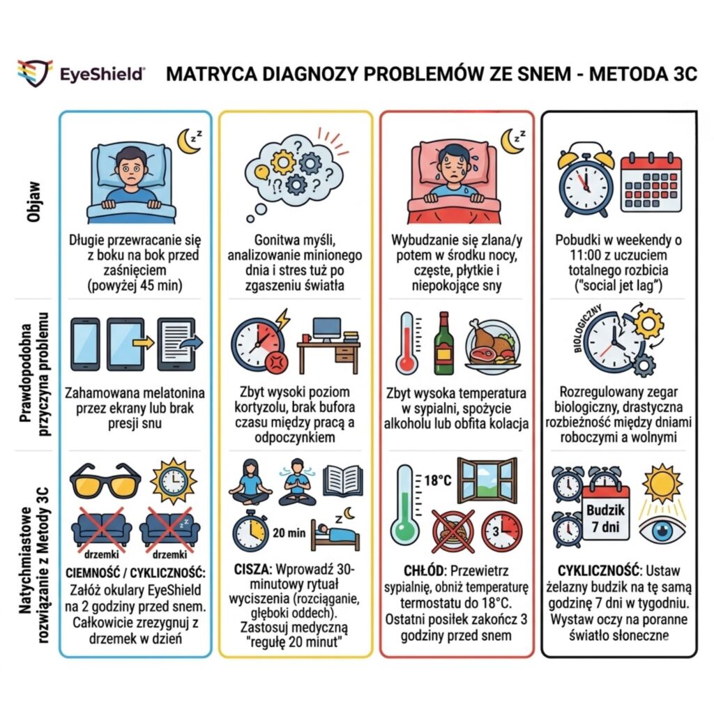 Higiena snu - Matryca diagnozy problemów ze snem - Metoda 3C