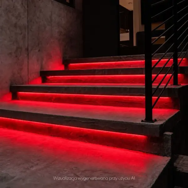 Taśma LED NightTorch czerwona w domu przy schodach