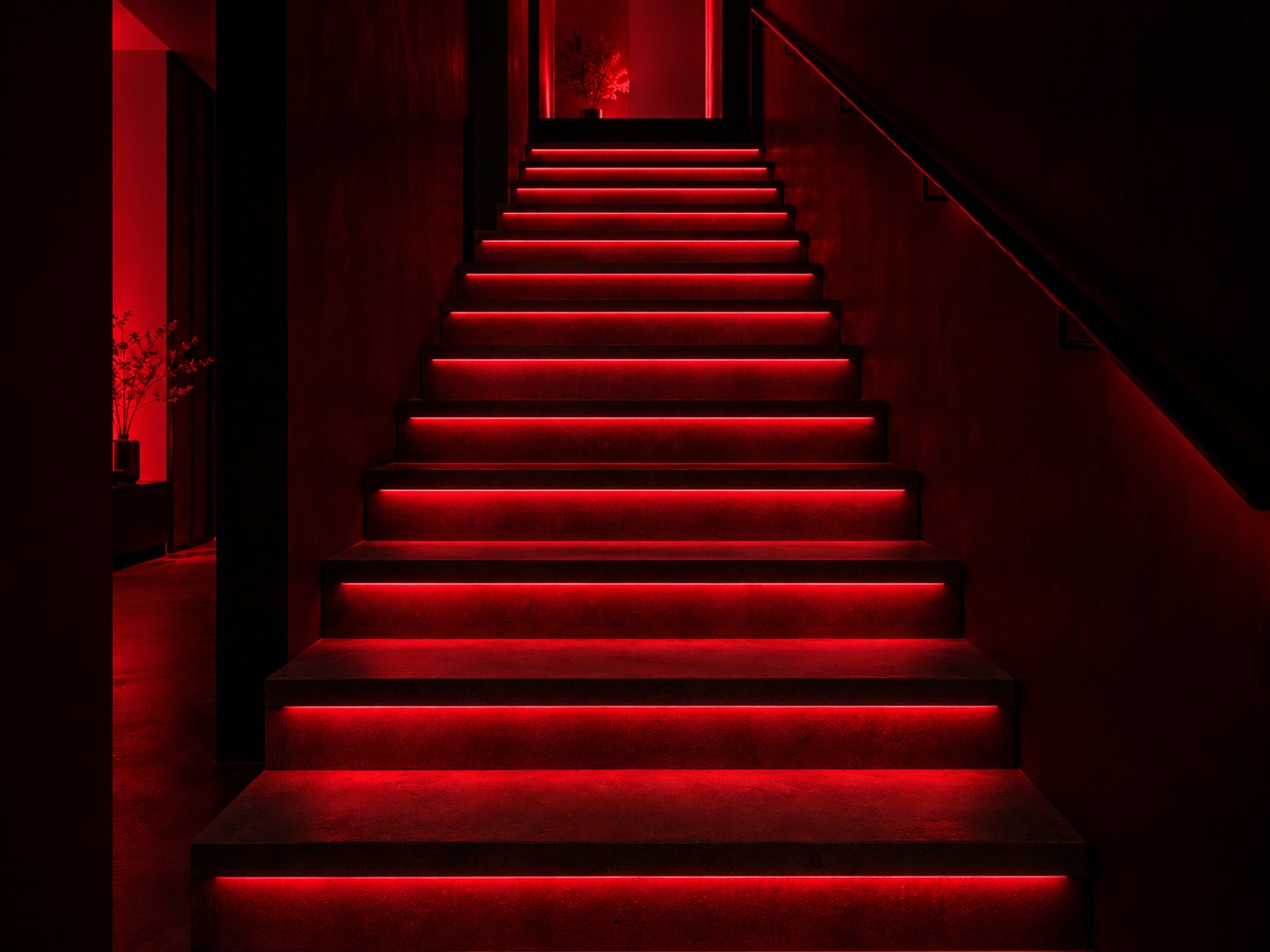 Schody z taśmą LED pod stopniami
